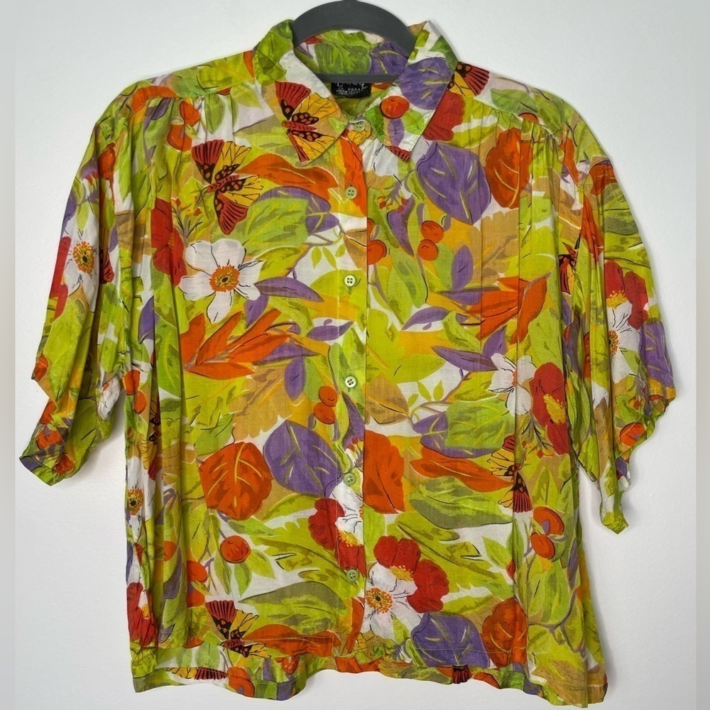Vintage Nessa viscose colorful butterfly floral blouse